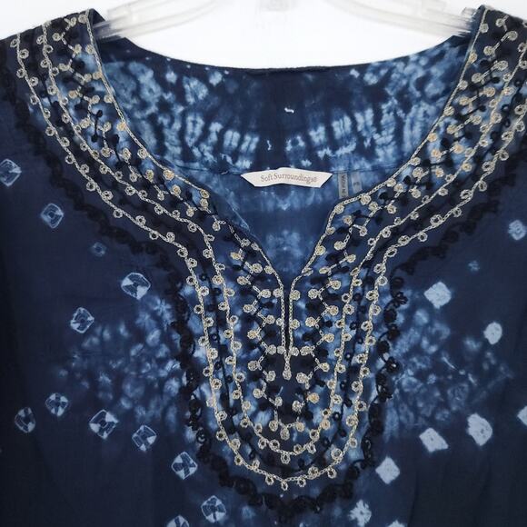 Soft Surroundings Blue Antiqua Tie Dye Tunic Blouse Petite Small Embellished - Picture 3 of 4